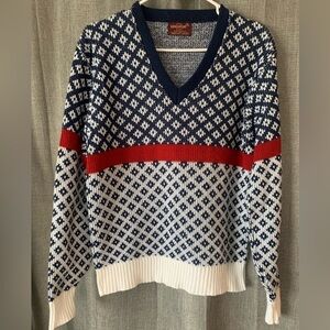 Vintage 80s Kingsport Grandpa Diamond Print V Neck Sweater Men’s Medium